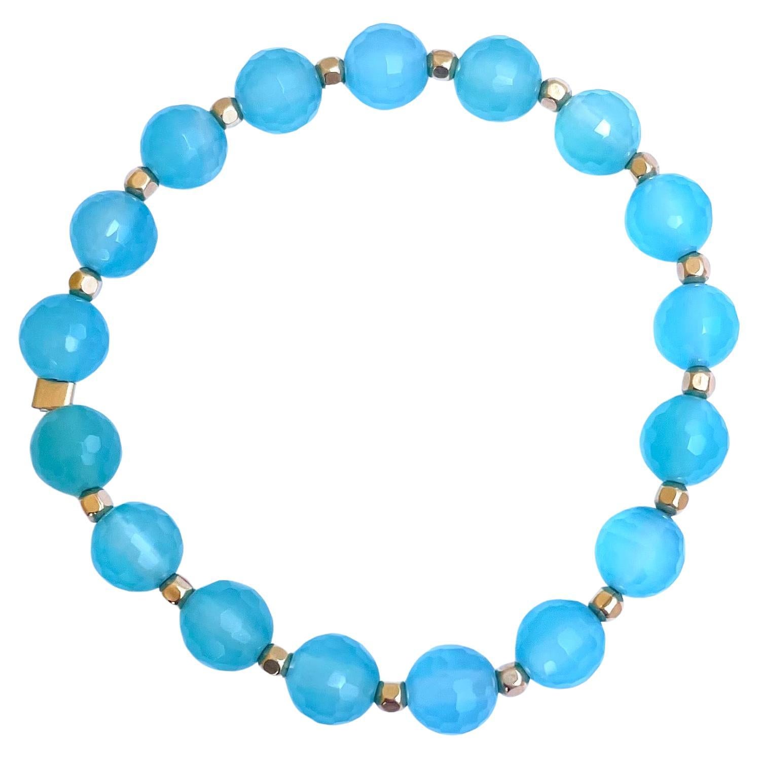 Sea Blue Chalcedony Quartz Bracelet For Sale
