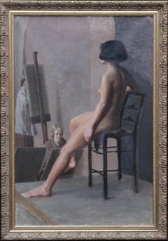 Vintage Female Nude Women's Art Class Portrait - British 40's Slade School oil painting