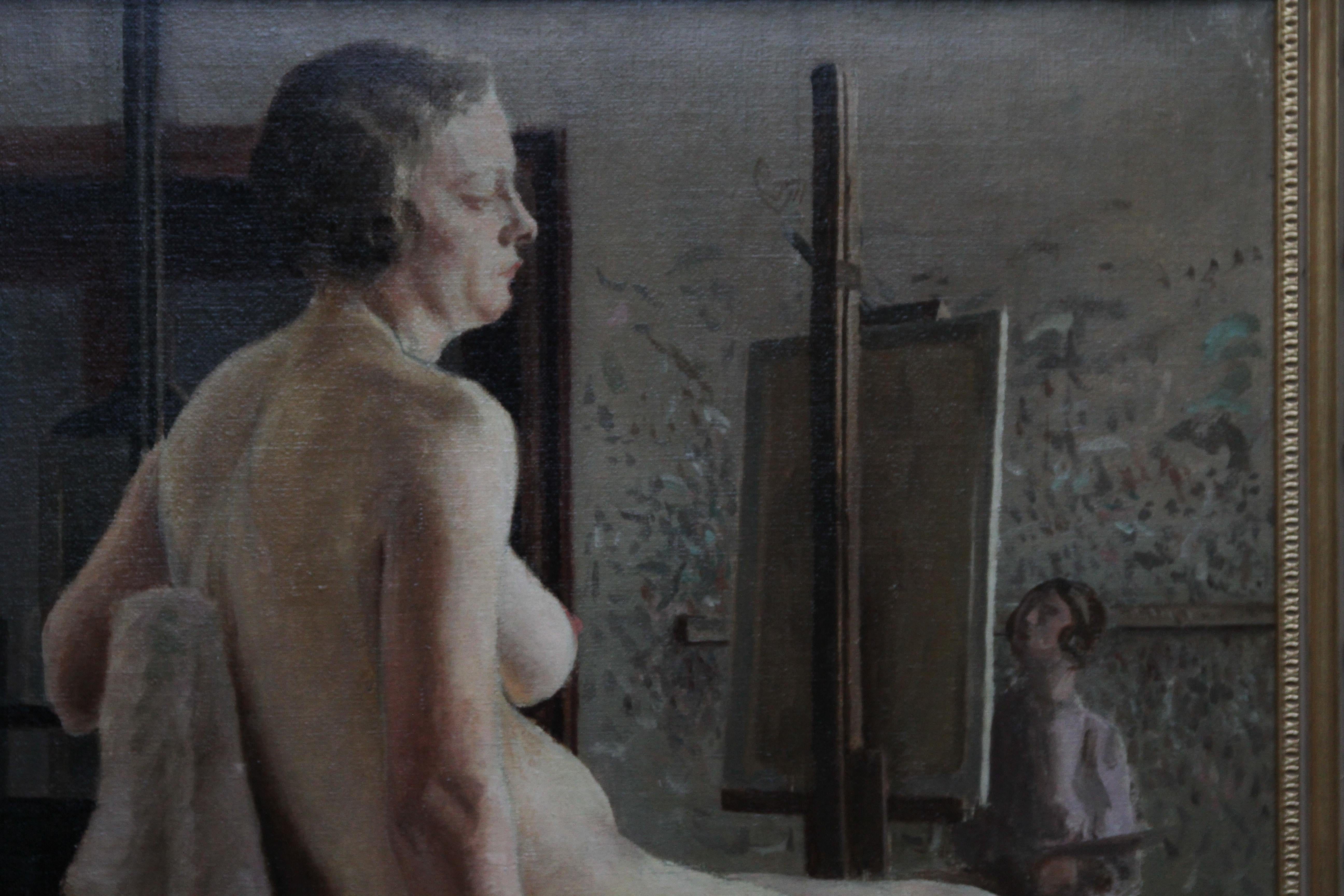 Nude in Life Class with Green Shoes - British 40's Slade School art oil painting For Sale 1