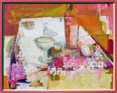Mid-Century Modern Abstracted Cubist Table Still-Life in Acrylic on Masonite