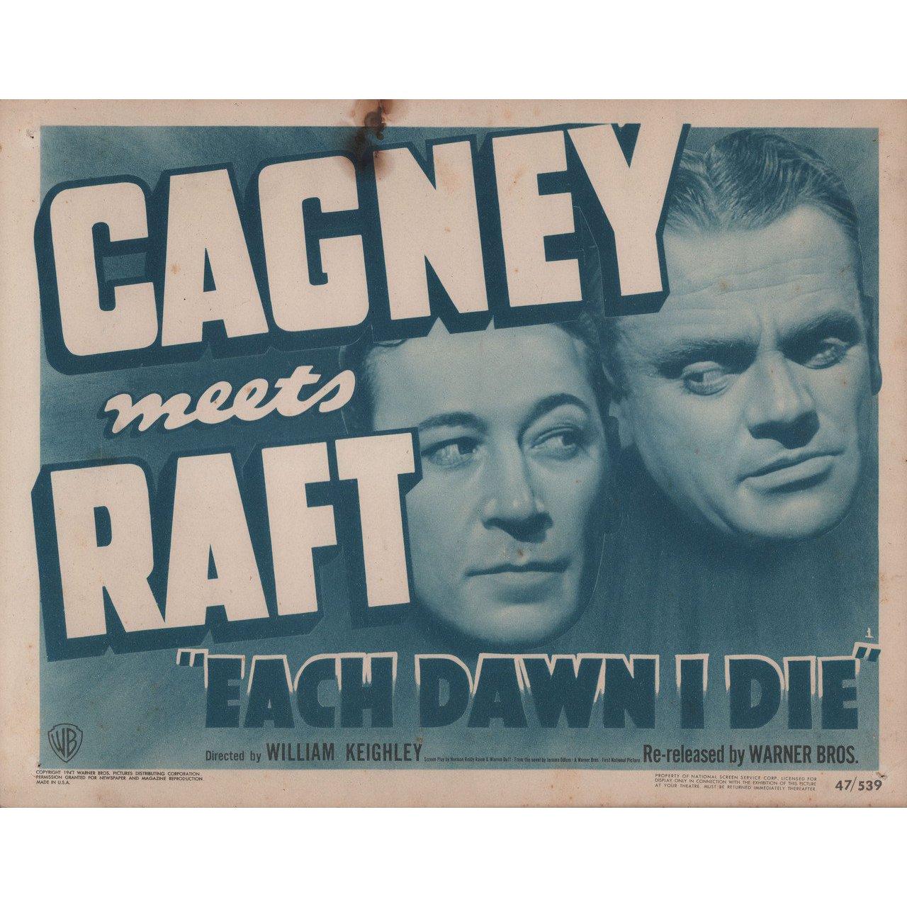 Original 1947 re-release U.S. title card for the 1939 film Each Dawn I Die directed by William Keighley with James Cagney / George Raft / Jane Bryan / George Bancroft. Good-very good condition. Please note: the size is stated in inches and the
