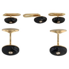 0.25ctw Diamond Onyx Cufflinks Shirt Studs Set 18k Gold Suite Accessories