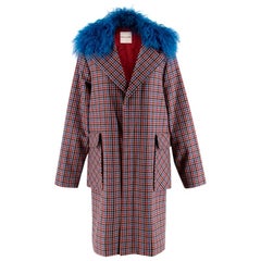Each x Other Check Coat With Blue Faux Fur Collar - Size S
