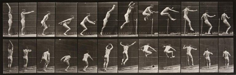 Animal Locomotion: Plate 161 (Man Leaping), 1887 - Eadweard Muybridge
Inscribed with Muybridge's Letterpress credit, series title, plate number and date.
Stamped with Museum of Edinburgh's 'Science and Art' stamp on reverse
Collotype print
Printed