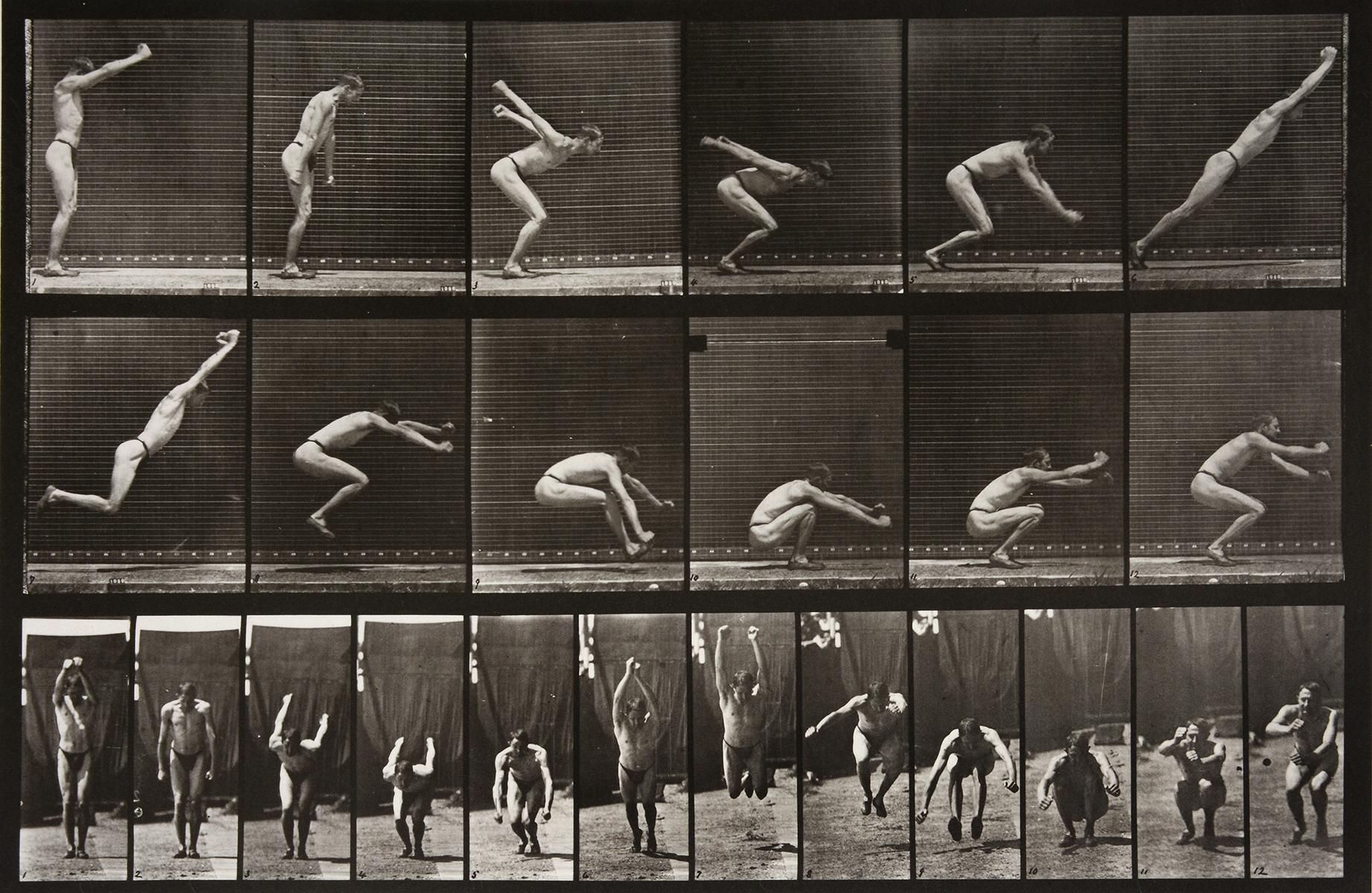 Eadweard Muybridge Black and White Photograph - Animal Locomotion: Plate 163 (Man Leaping)