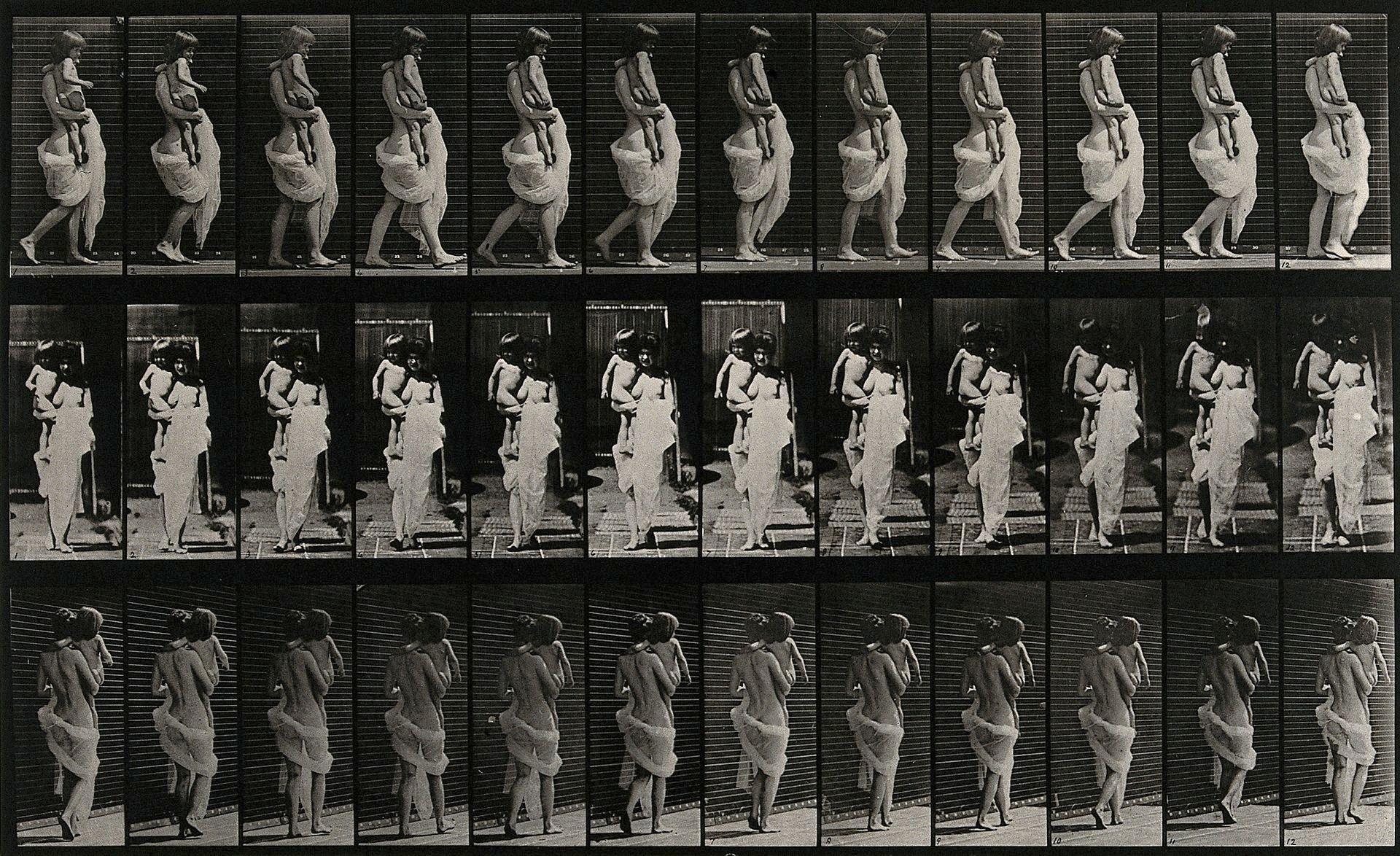 Eadweard Muybridge Black and White Photograph – Menschliche und tierische Fortbewegung. Tafel 35. 