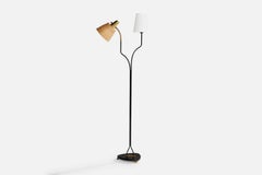 EAE, Floor Lamp, Brass, Metal, Fabric, Rattan, Sweden, 1960s