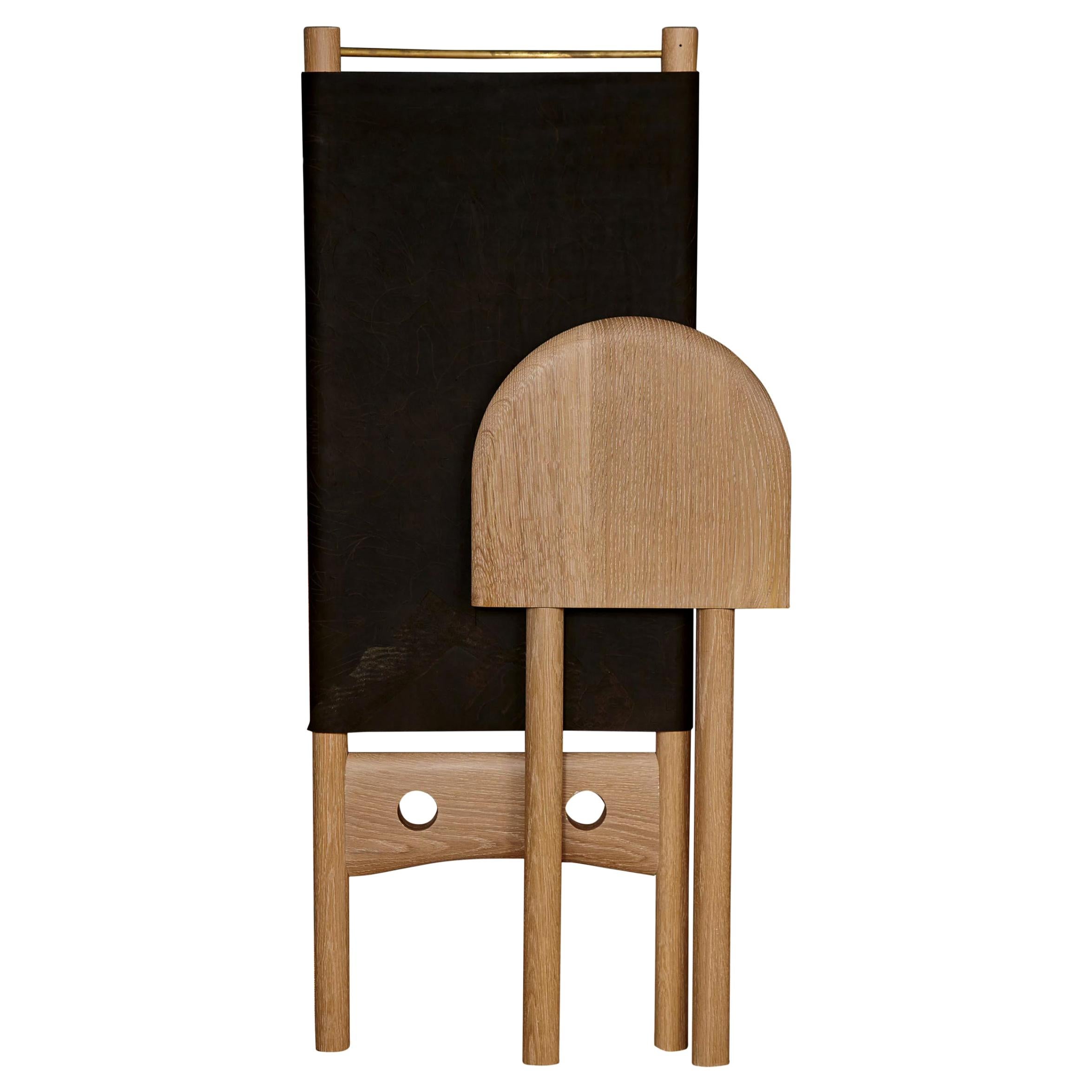 Chaise E en chêne blanc et cuir anthracite Horween par Erickson Aesthetics en vente
