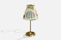 EAE, Tischlampe, Messing, Stoff, Schweden, 1950er Jahre