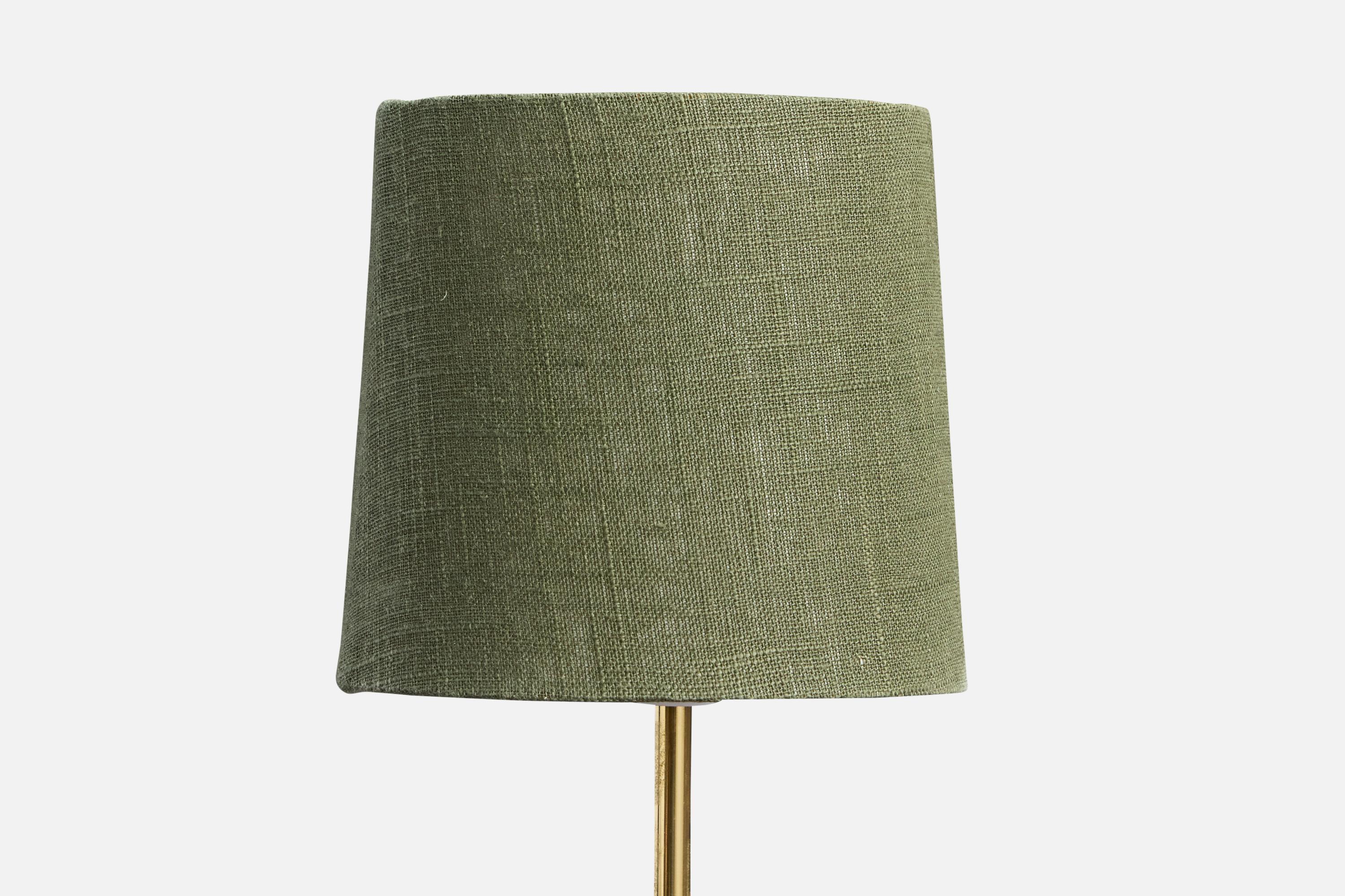 Suédois E.A.E., lampe de table, laiton, tissu, Suède, années 1950 en vente