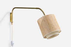 E.A.E, Wall Light, Brass, Fabric, Raffia, Sweden, 1950s