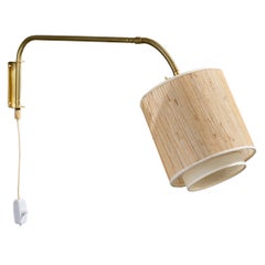 E.A.E, Wall Light, Brass, Fabric, Raffia, Sweden, 1950s