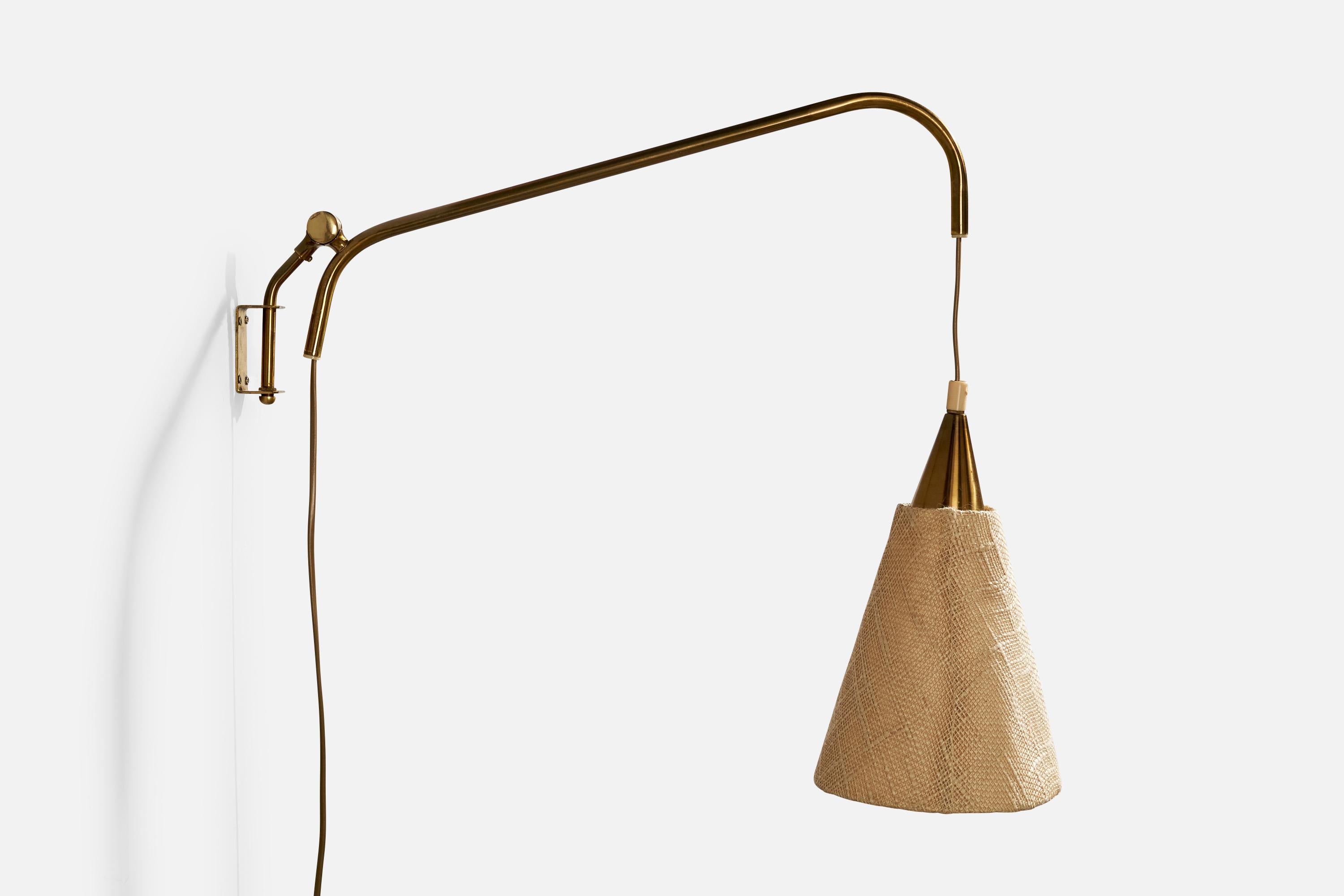 Swedish EAE, Wall Light, Brass, Fabric, Sweden, 1940s For Sale
