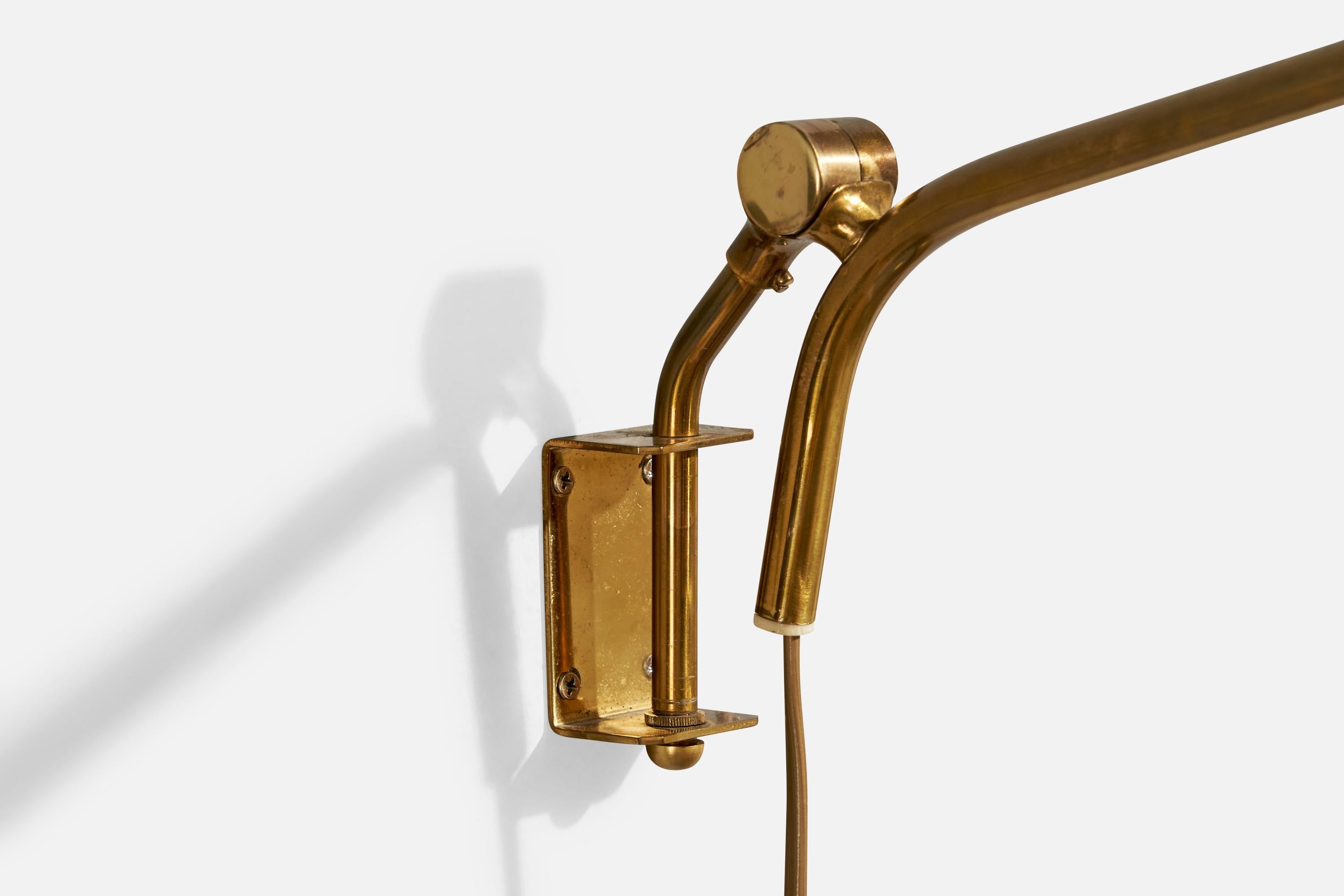 EAE, Wall Light, Brass, Fabric, Sweden, 1940s In Good Condition For Sale In High Point, NC