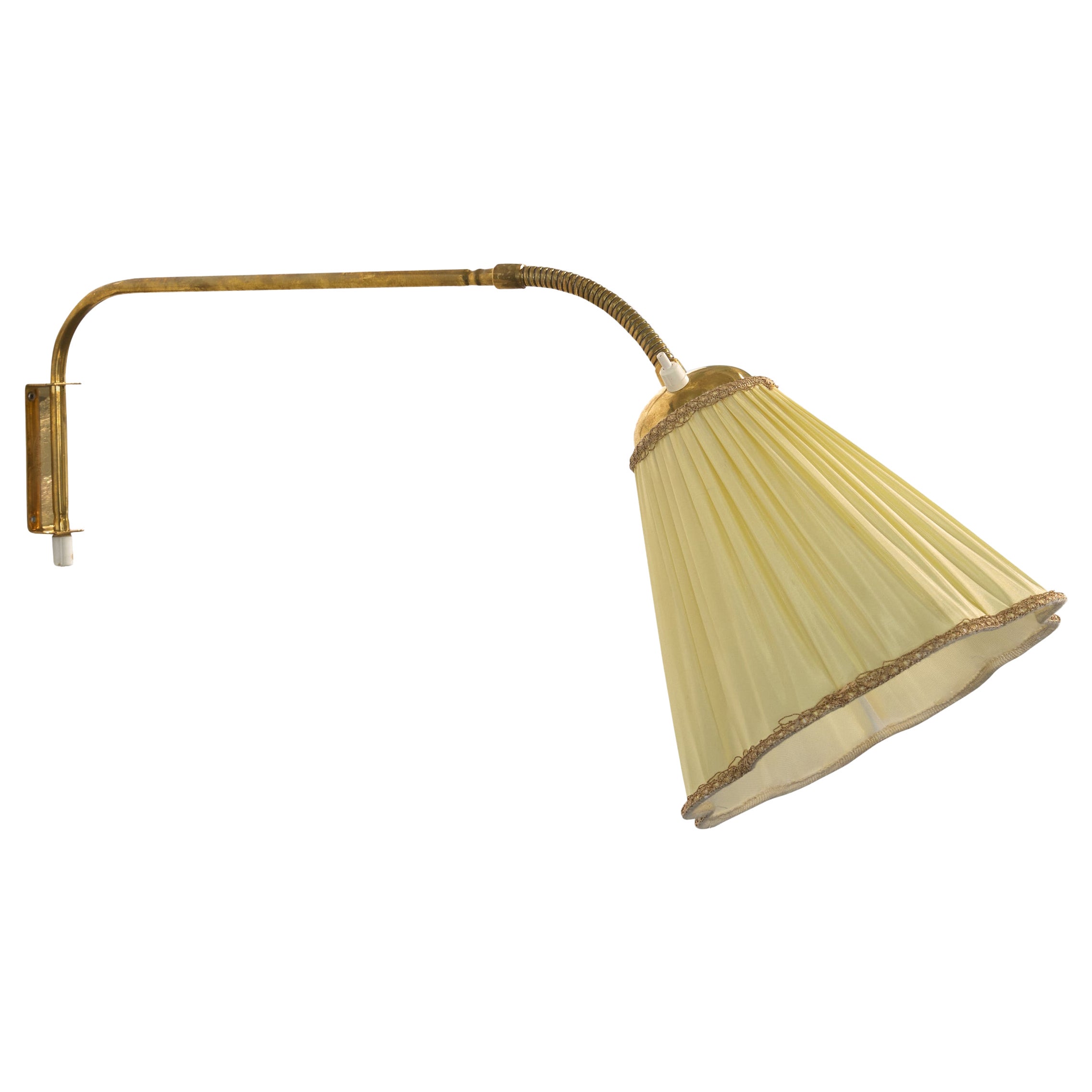 EAE, Wall Light, Brass, Fabric, Sweden, 1950s