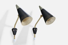 E.A.E., Wall Lights, Brass, Metal, Sweden, 1950s