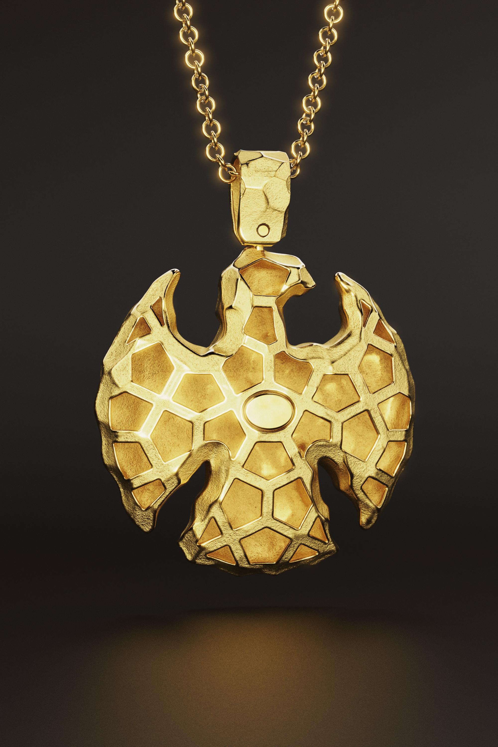 Collana con ciondolo Aquila in oro 14 carati di Oltremare Gioielli Made in Italy in vendita 4
