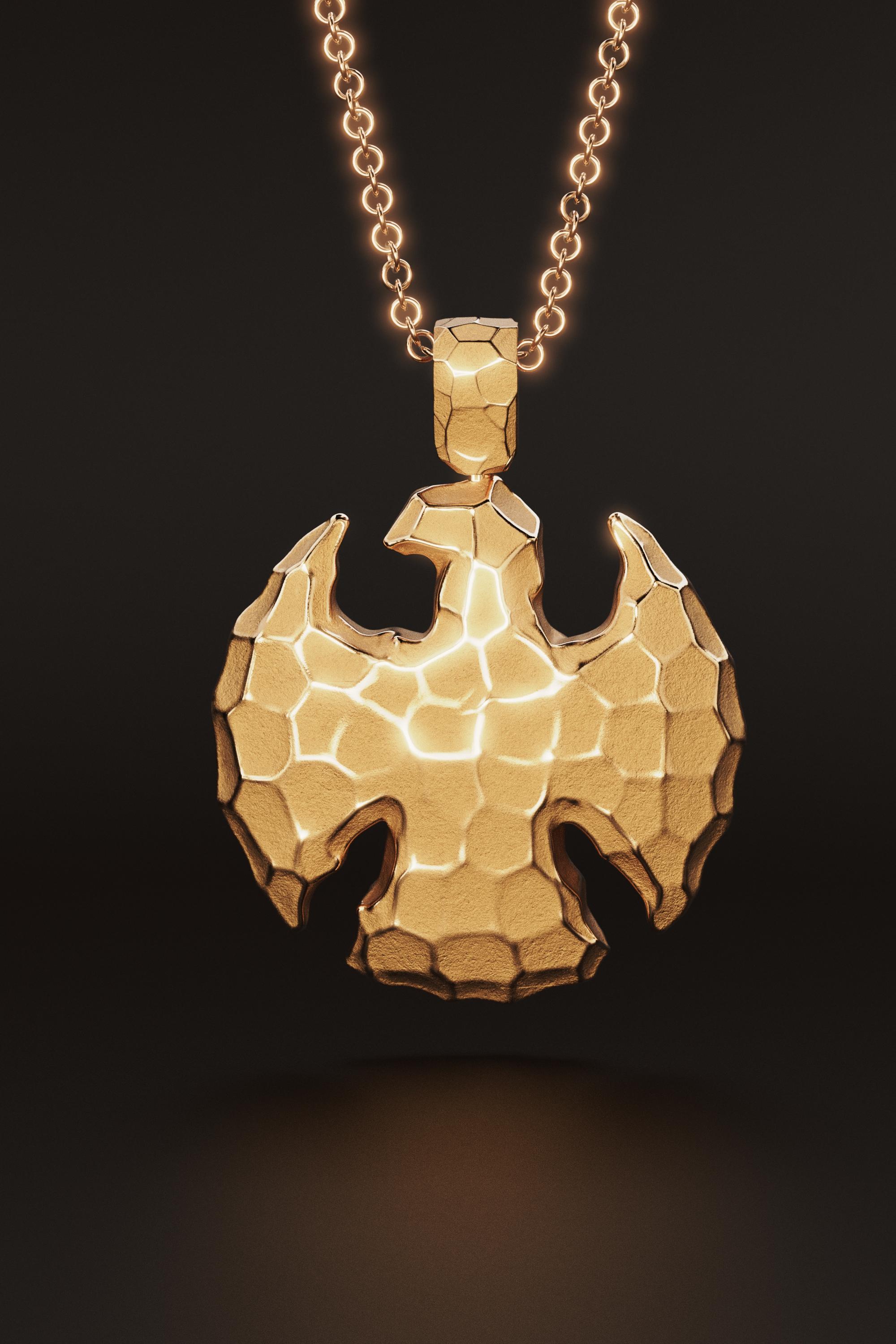 Eagle 18K Gold Pendant Necklace by Oltremare Gioielli Made in Italy For Sale 1