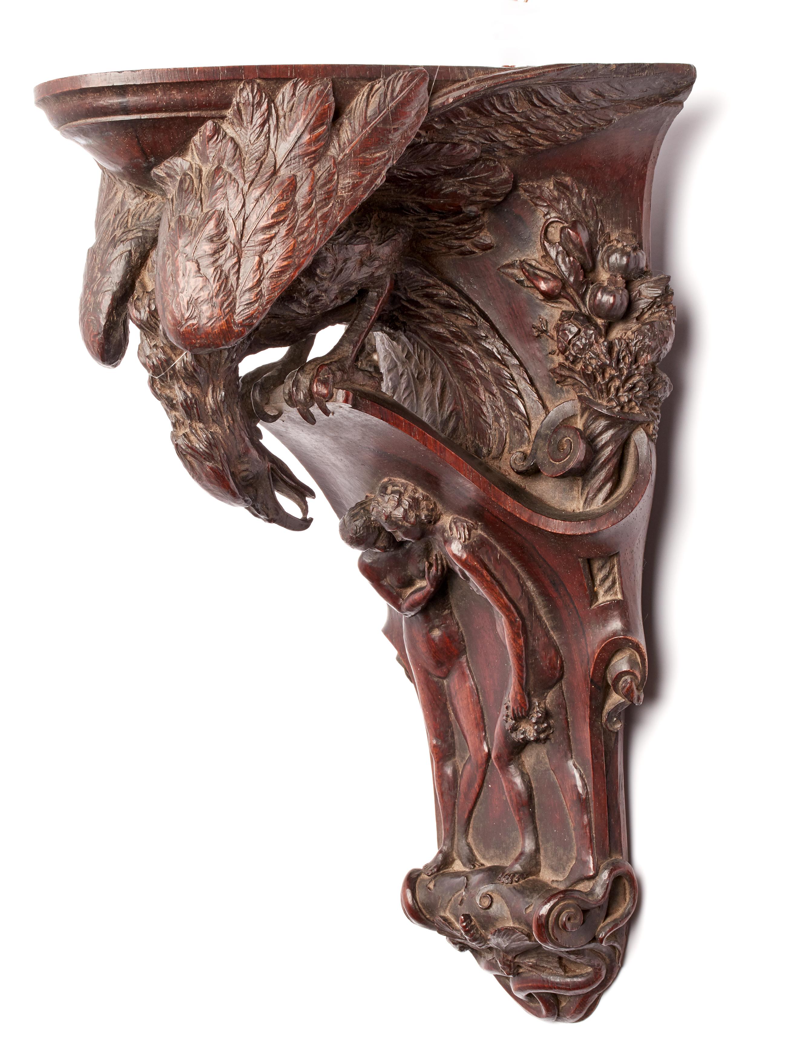 Eagle, Adam, Eve with a Bee, Rosewood Sculpture, Italy, 1880 In Excellent Condition In Milan, IT