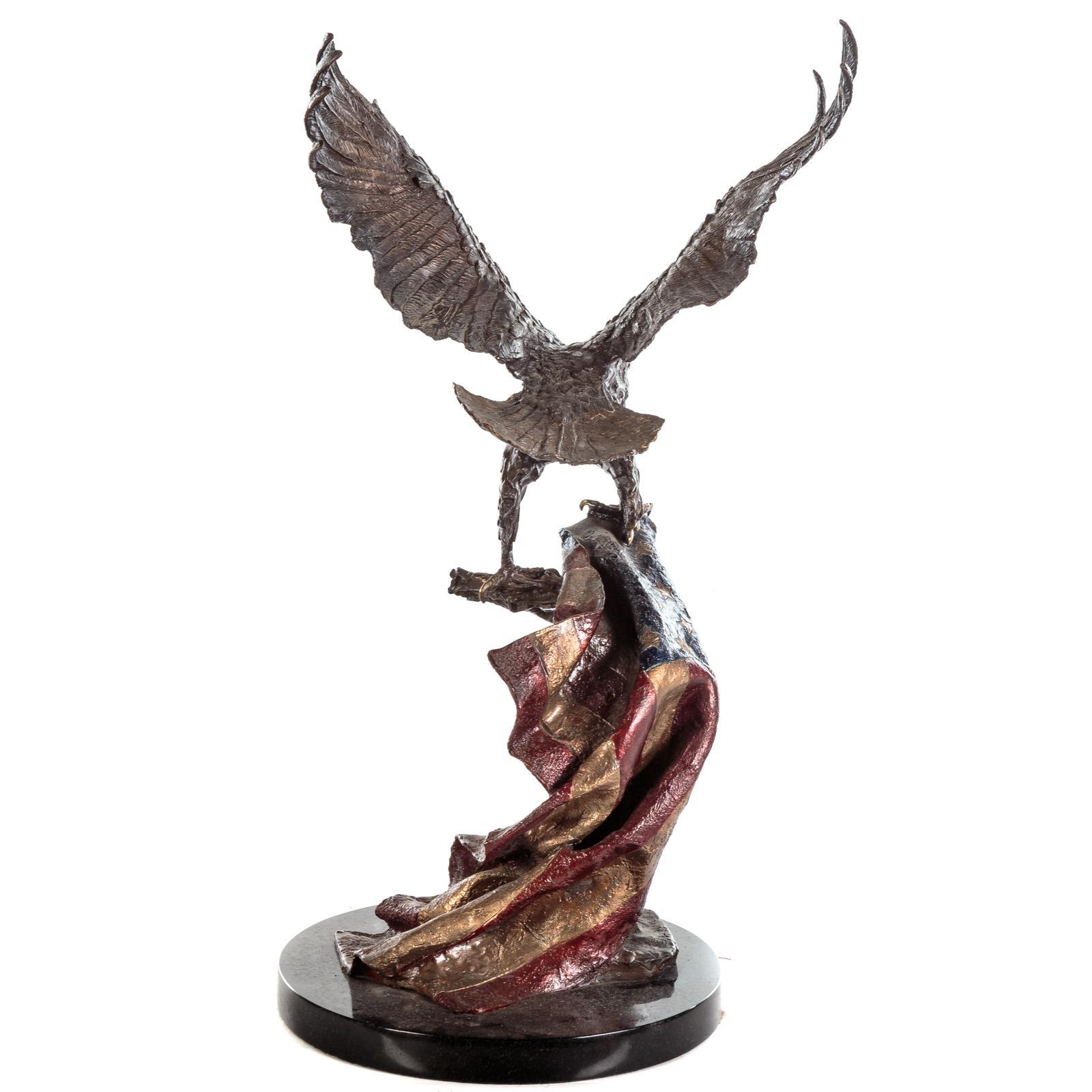 American Eagle and Flag Bronze Sculpture by Lorenzo E. Ghiglieri, Limited Edition 205/475 For Sale