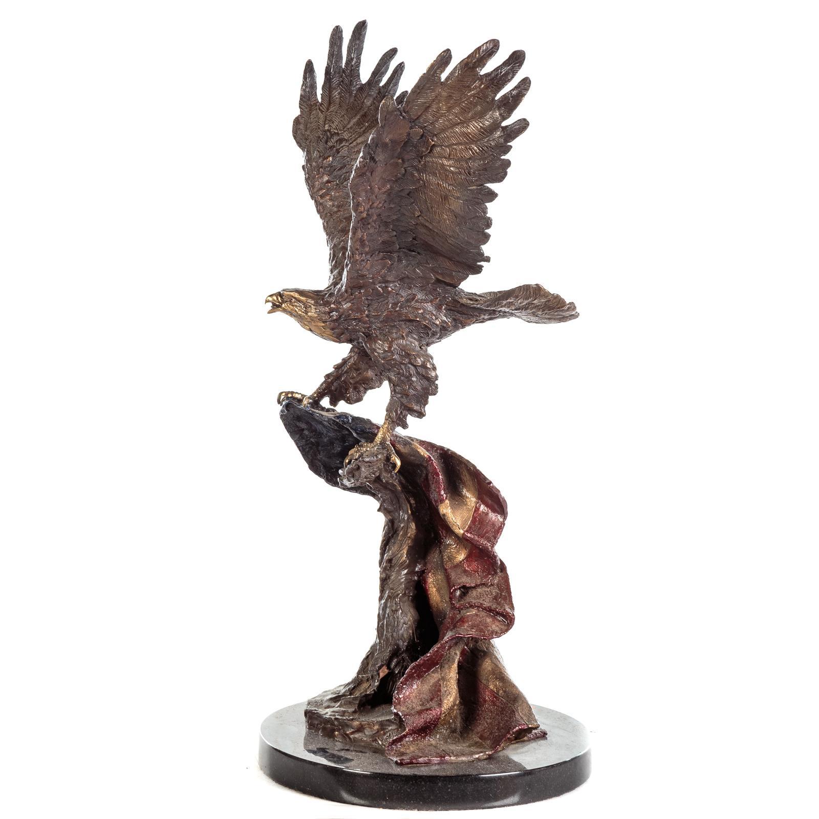 Patinated Eagle and Flag Bronze Sculpture by Lorenzo E. Ghiglieri, Limited Edition 205/475 For Sale