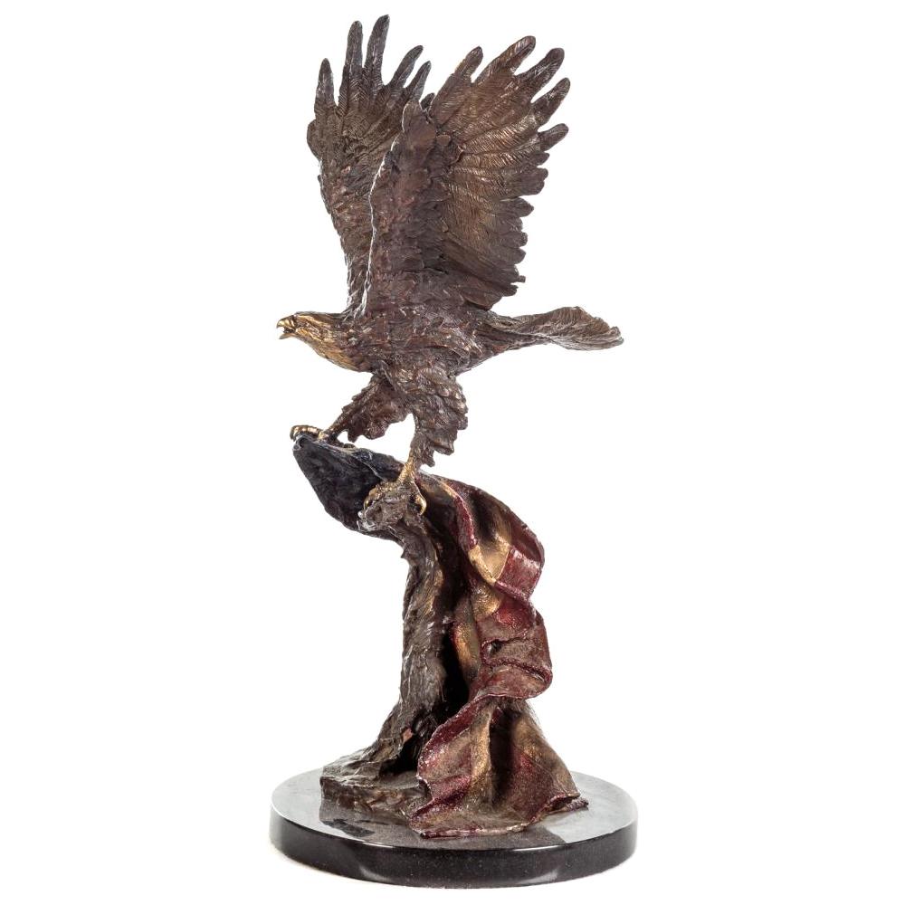 Eagle and Flag Bronze Sculpture by Lorenzo E. Ghiglieri, Limited Edition 205/475