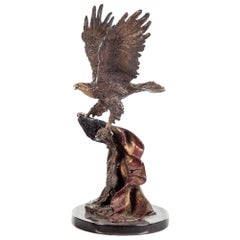 Vintage Eagle and Flag Bronze Sculpture by Lorenzo E. Ghiglieri, Limited Edition 205/475