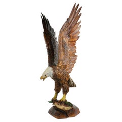 Large Eagle and Trout Wood Carving, 50"H
