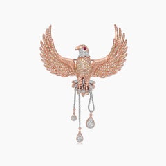 Eagle Bird Diamonds Pave & Ruby 18K Rose Gold Brooch Pendant