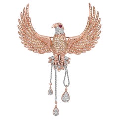 Eagle Bird Diamanten Pave & Rubin 18K Rose Gold Brosche Anhänger