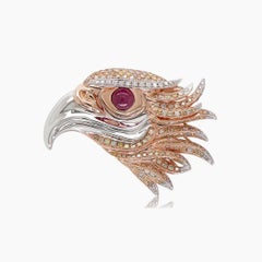 Eagle Bird Diamonds Pave Ruby 18K Rose & White Gold Pin Brooch