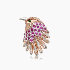 Eagle Bird Diamonds Pave Ruby & Multi Gemstone 18K Rose Gold Animal Ring