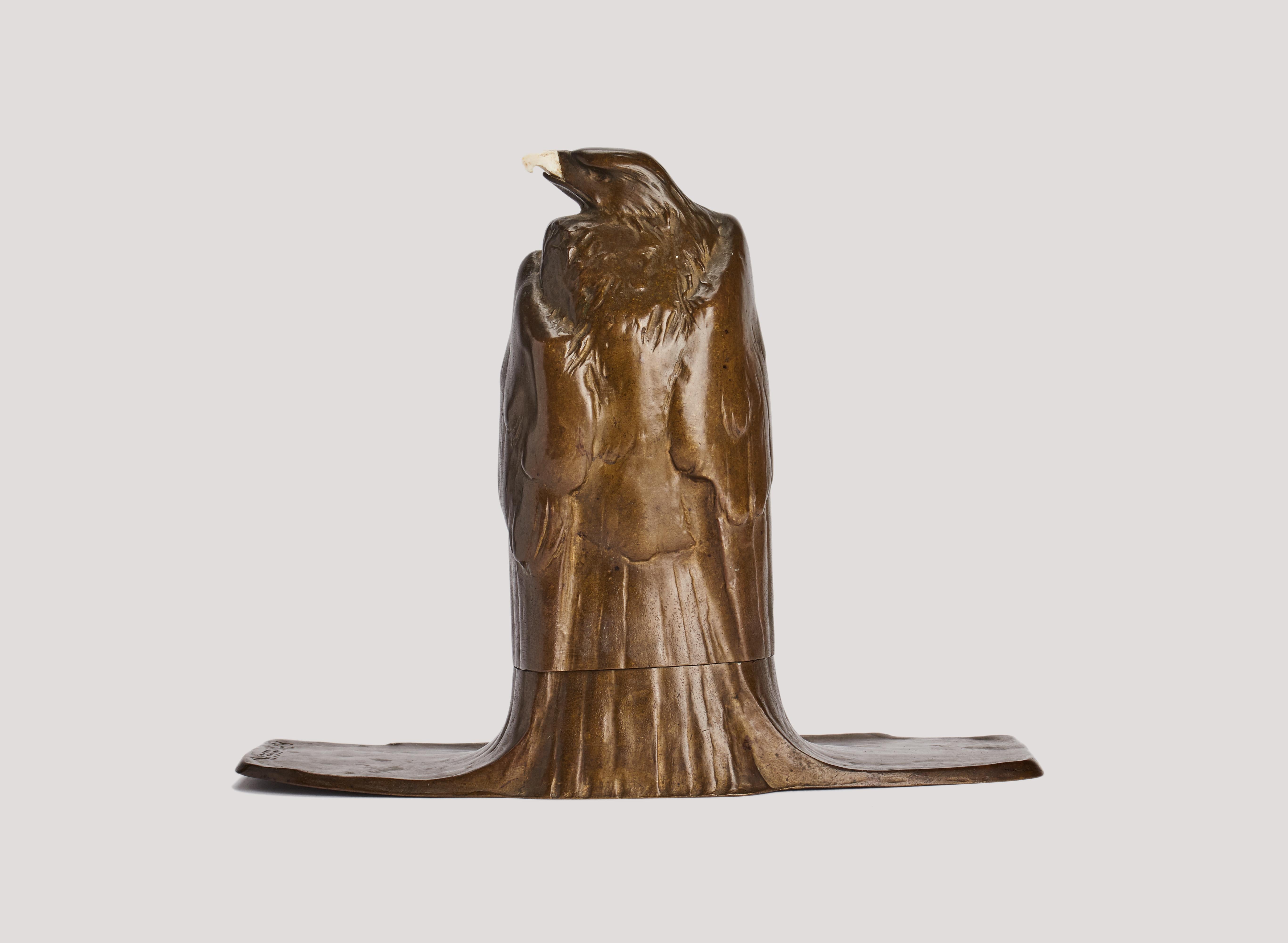 Austrian Eagle bronze inkwell, signed Anton Puchegger, Austria  circa 1890. For Sale
