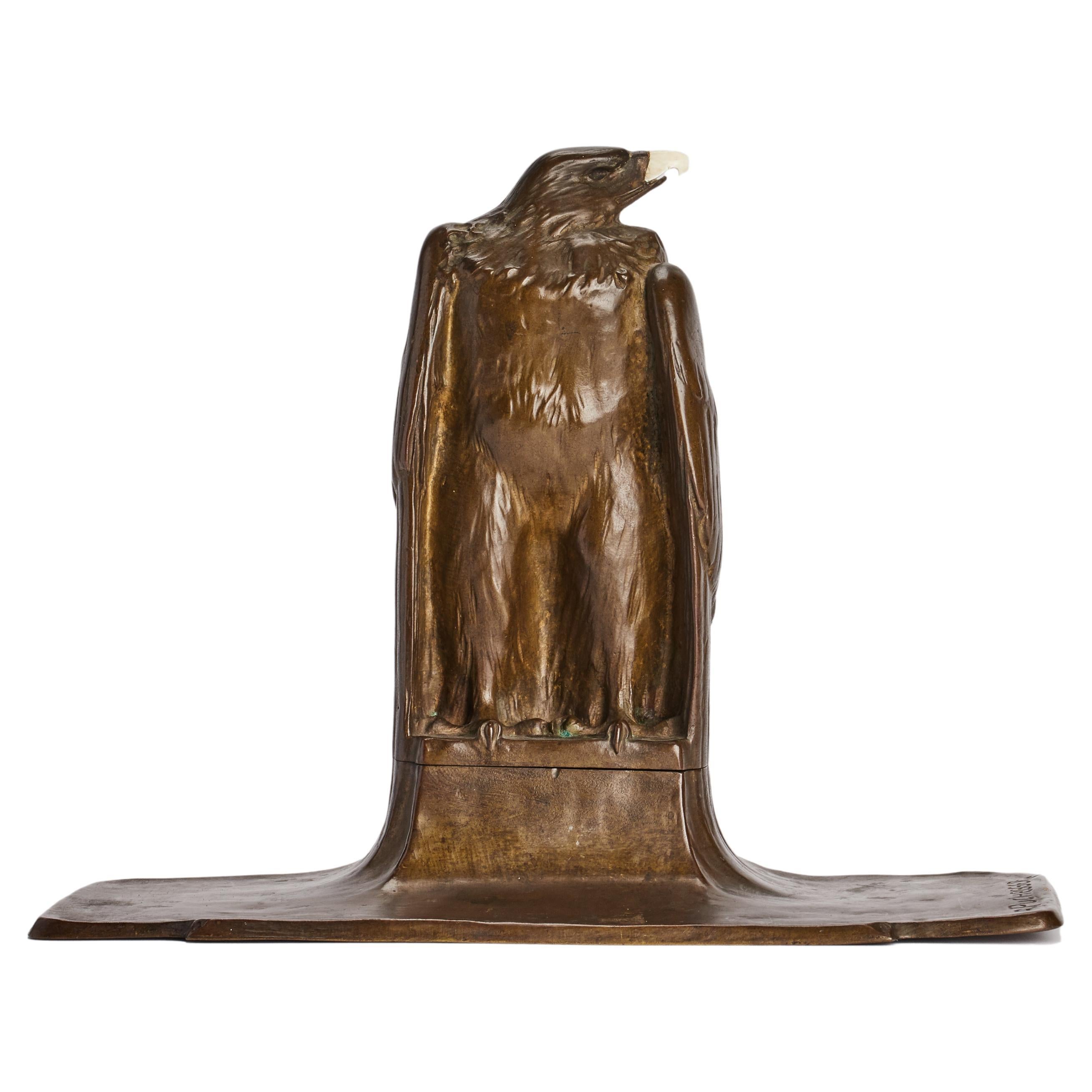Eagle Bronze Inkwell, Signed Anton Puchegger, Austria, circa 1890