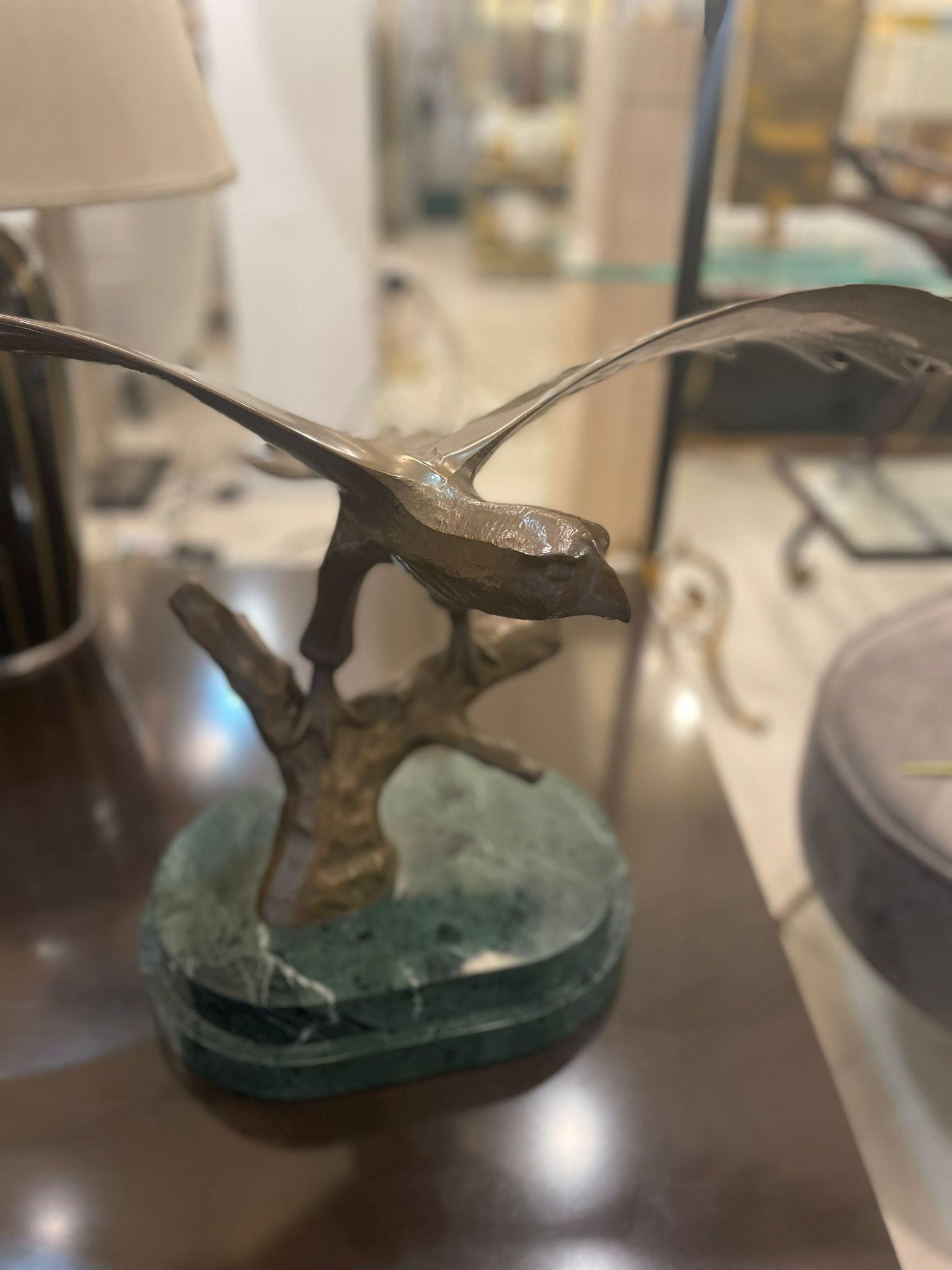 Eagle Bronze Sculpture Mounted on Green Marble Base In Excellent Condition For Sale In London, GB