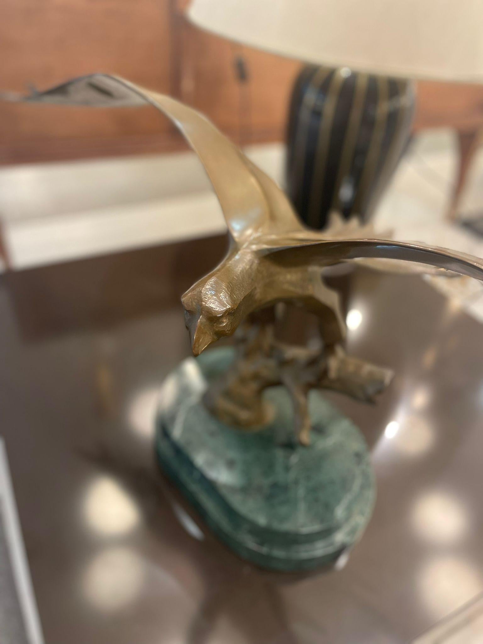 Late 20th Century Eagle Bronze Sculpture Mounted on Green Marble Base For Sale
