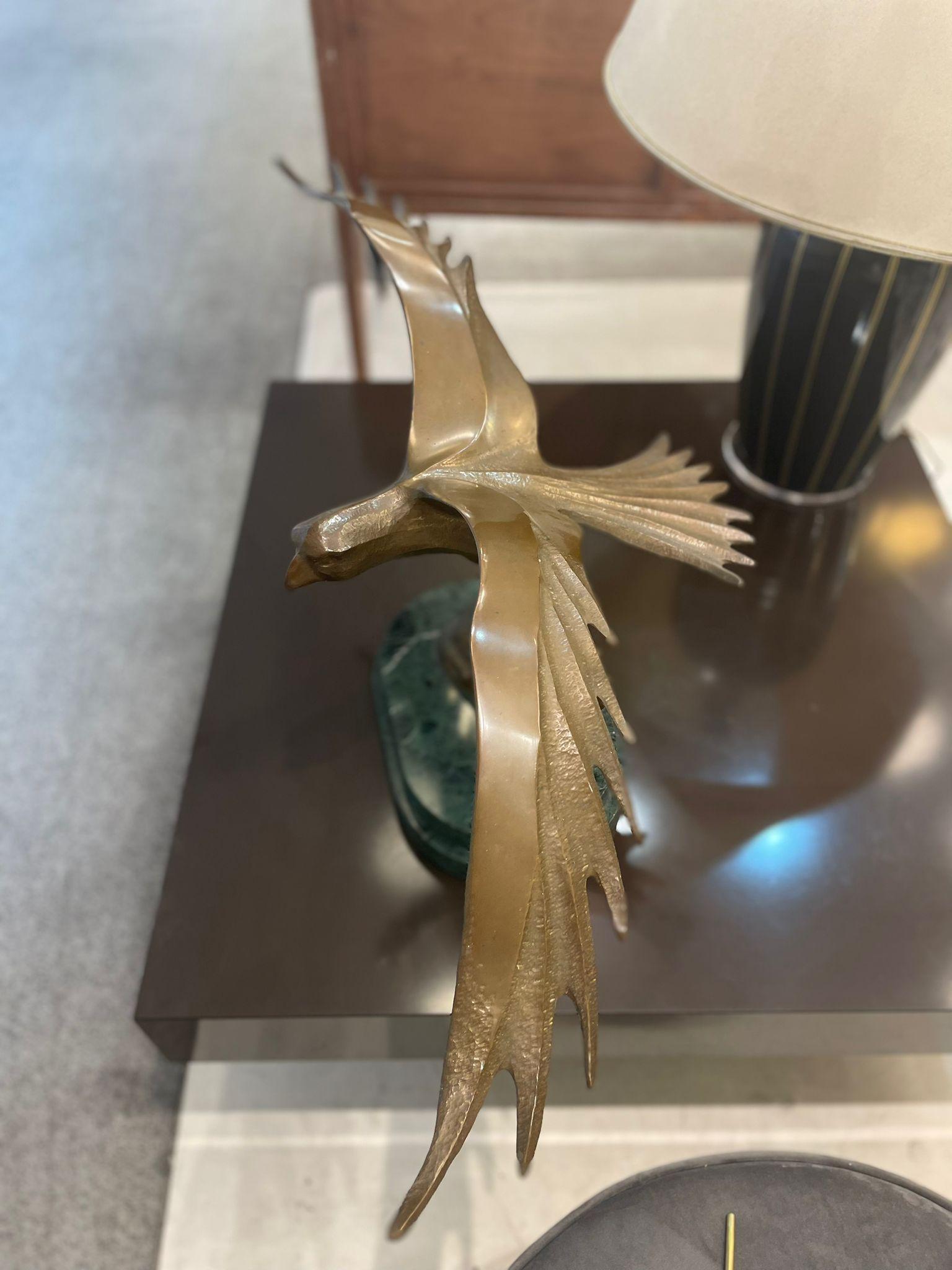 Eagle Bronze Sculpture Mounted on Green Marble Base For Sale 1