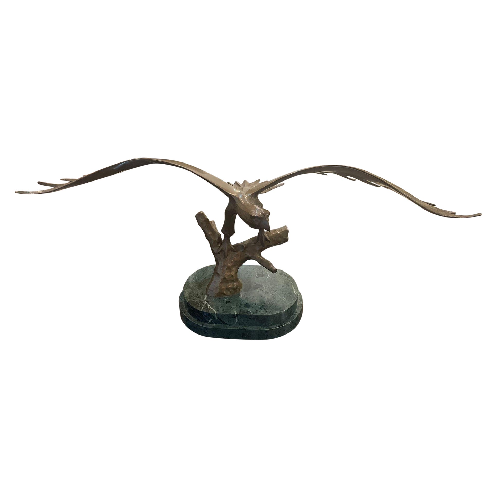 Eagle Bronze Sculpture Mounted on Green Marble Base For Sale