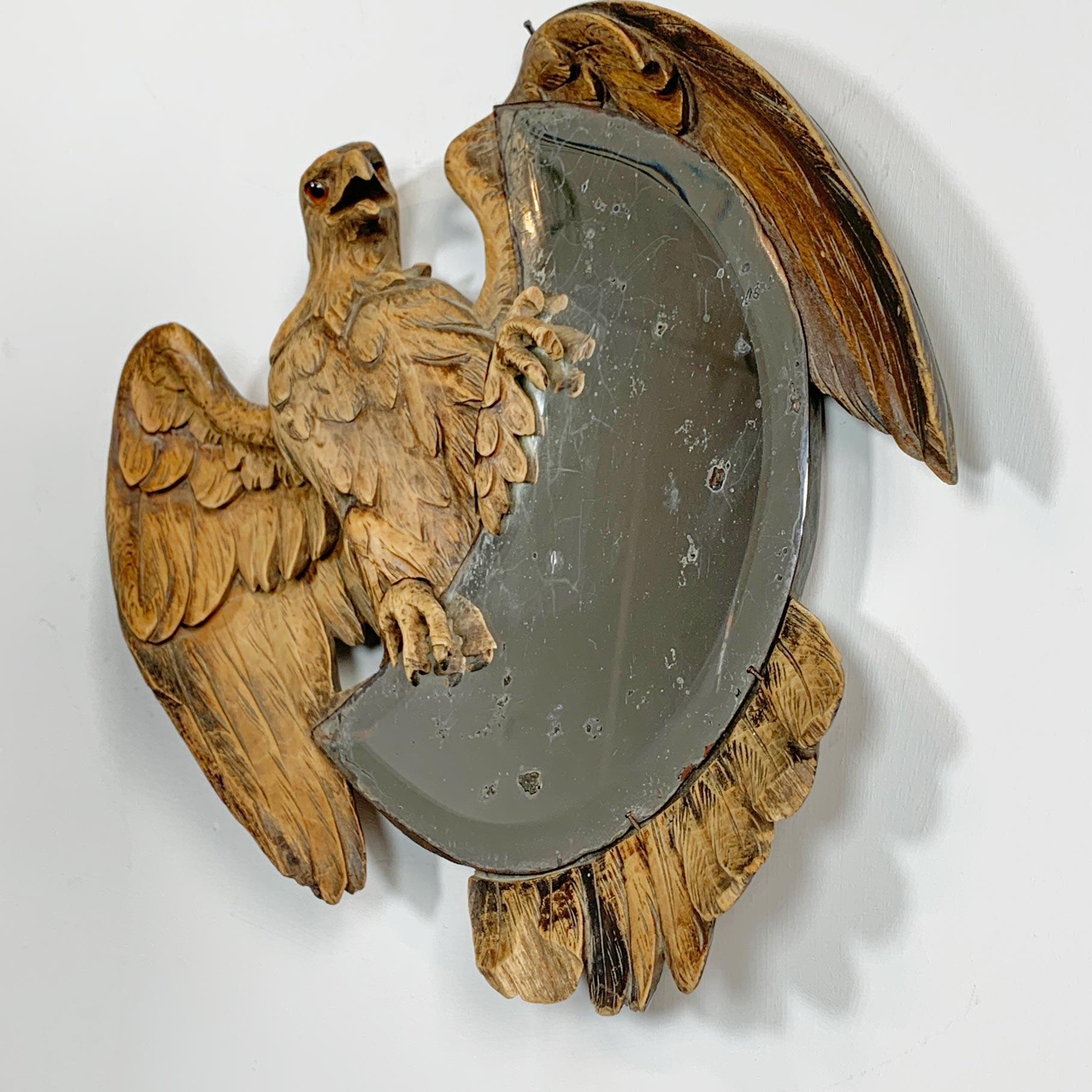 European Eagle Crescent Mirror 1890 Black Forest Carving For Sale