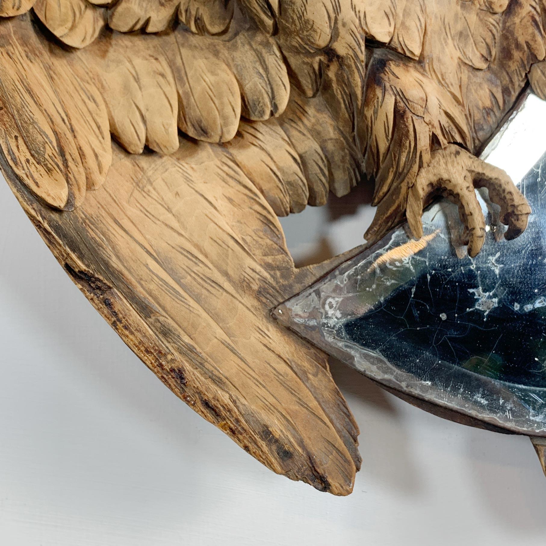 Eagle Crescent Mirror 1890 Black Forest Carving In Good Condition For Sale In Hastings, GB