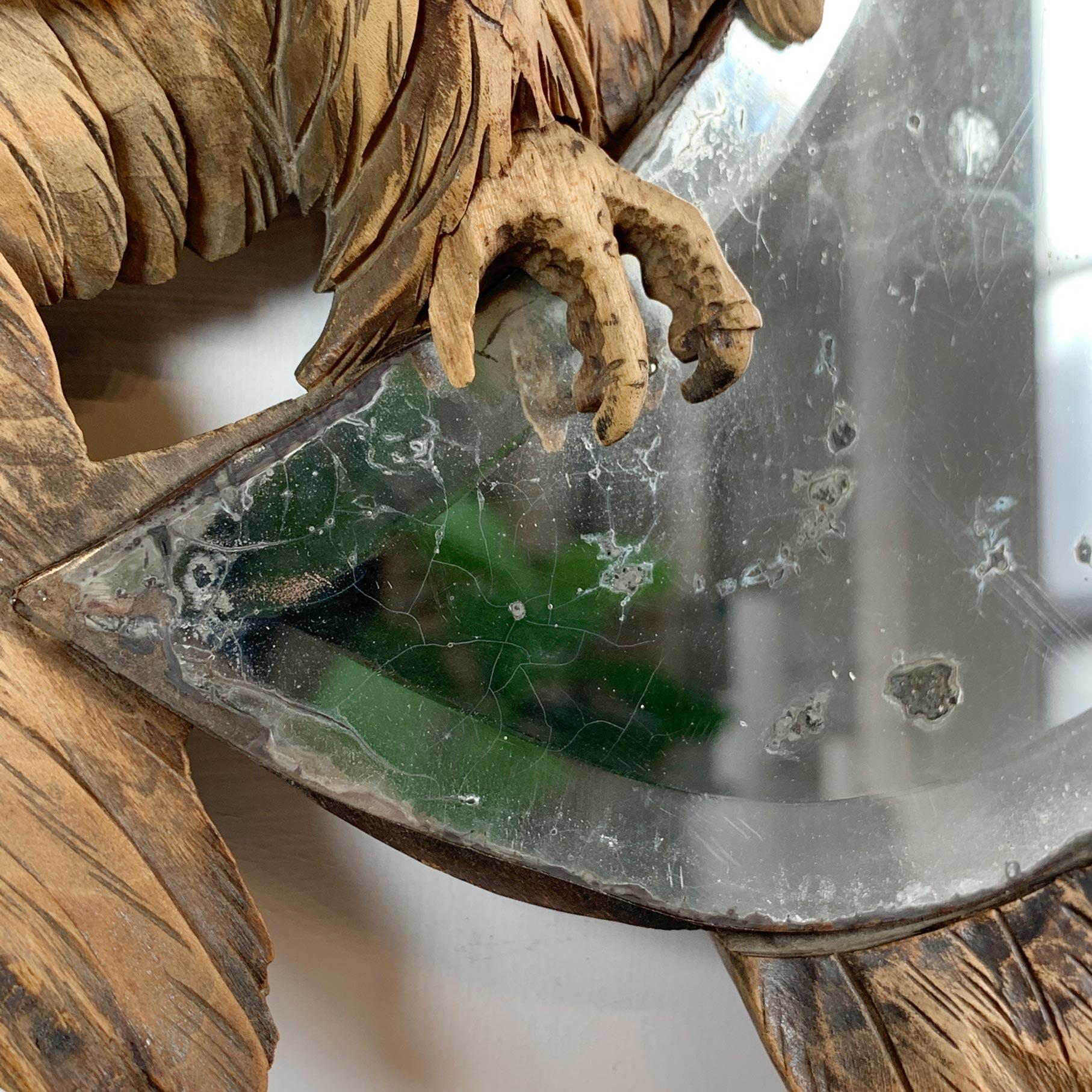 Wood Eagle Crescent Mirror 1890 Black Forest Carving For Sale