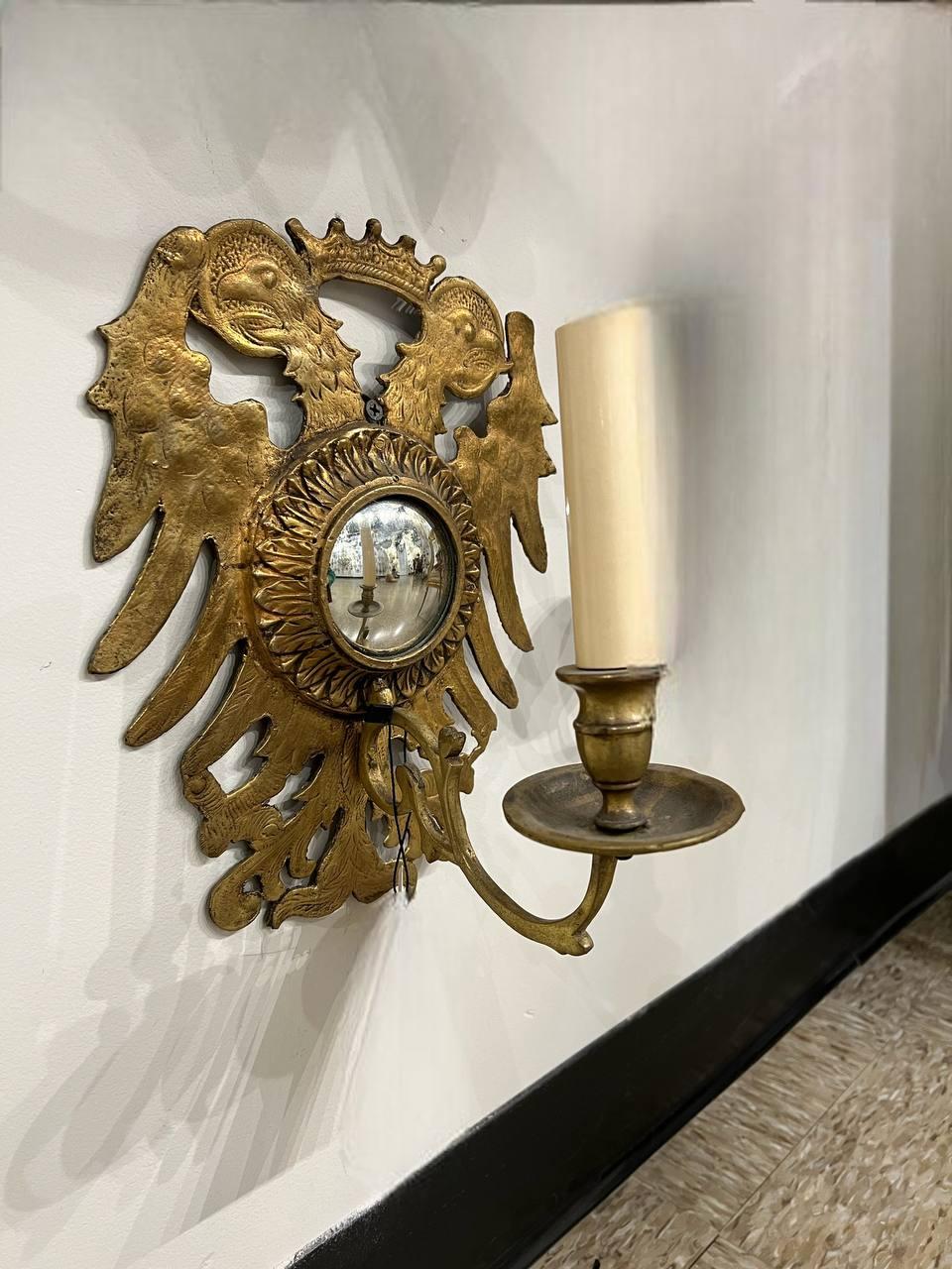 American Eagle Design Gilt Bronze Sconces With Mirror For Sale