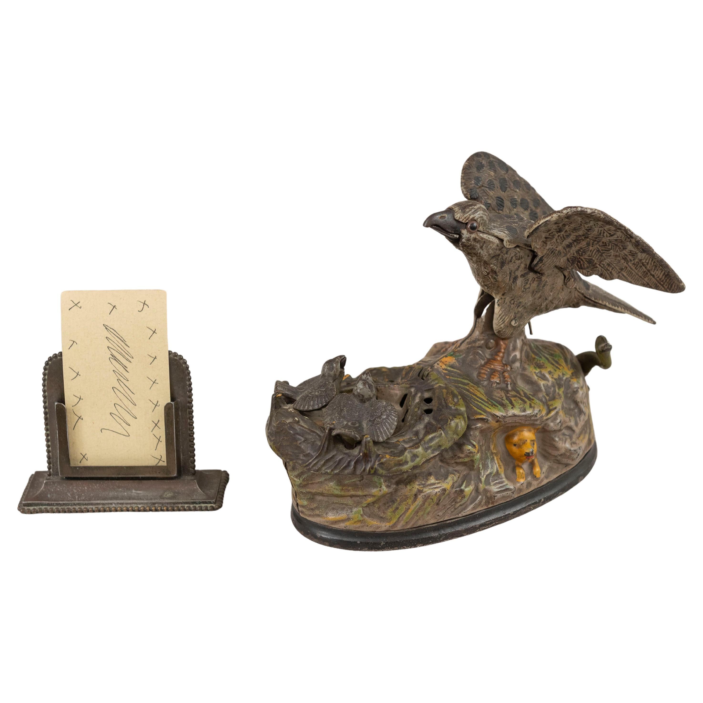 Banque mécanique en fonte Eagle & Eaglets par J. & Stevens vers 1890 Tout à fait original en vente