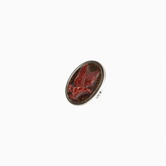 Eagle Falcon Carved Red Brown Jasper Seal Oval 925 Sterling Silver Signet Ring