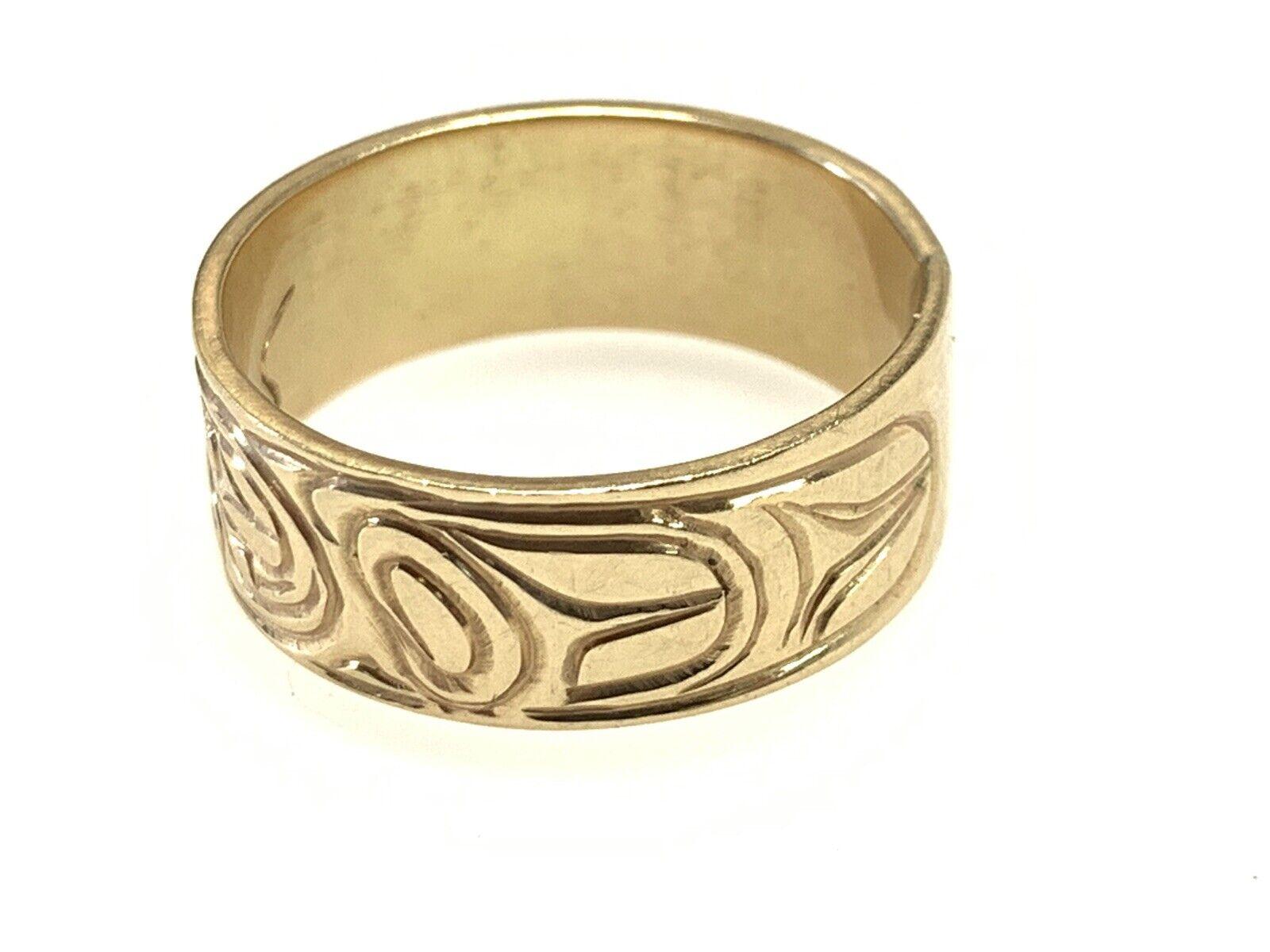 Eagle Haida 14K Yellow Gold Ring Pacific Northwest Coast  In Good Condition For Sale In Puyallup, WA