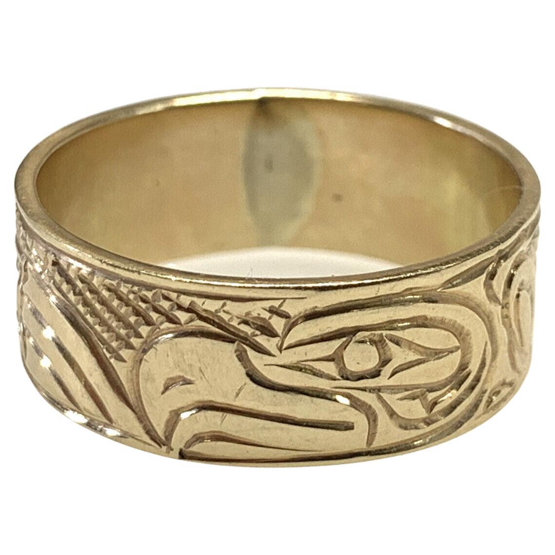 Eagle Haida 14K Yellow Gold Ring Pacific Northwest Coast  For Sale