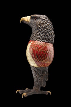 19th c Bronze Eagle and Claw mounted on Painted Ostrich Egg Signed Galle