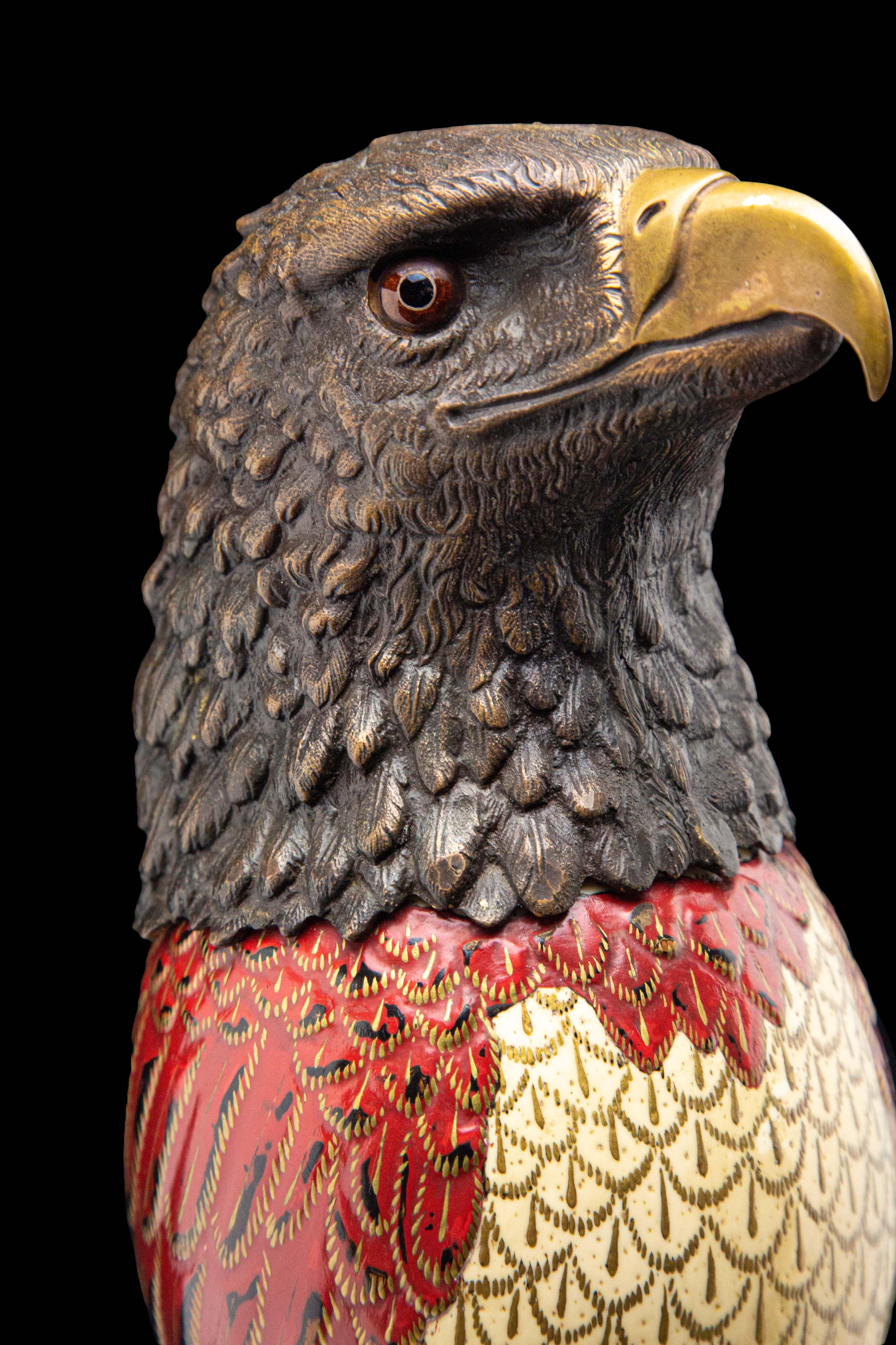 19th c Bronze Eagle and Claw mounted on Painted Ostrich Egg Signed Galle In Excellent Condition In New York, NY