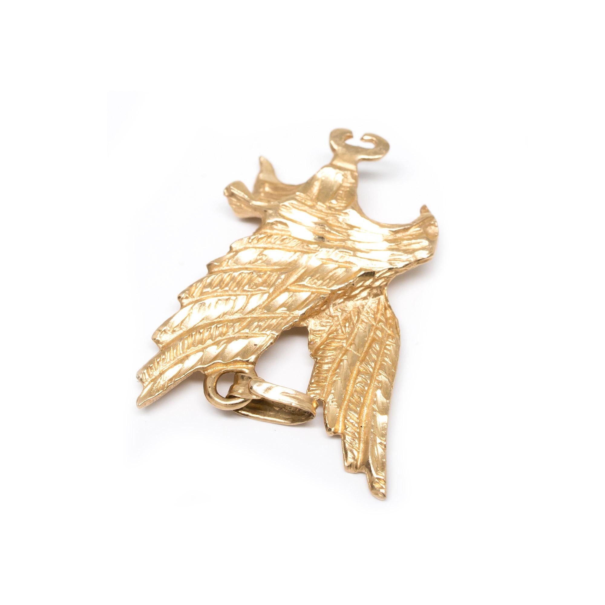 Freedom on the wing, this eagle is the symbol of  all that is free. 

Charm details:
Metal: 14 Karat Yellow Gold
Weight: 2.4 grams

Payment & Refund Details:
*More Pictures Available on Request*

Payment via Visa/Mastercard/Discover/AmericanExpress,
