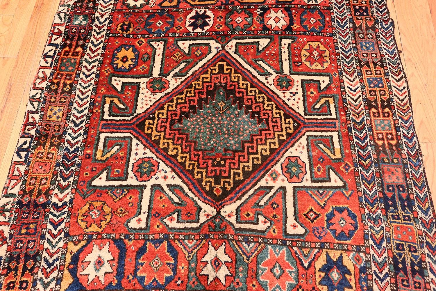 Hand-Knotted Colorful Eagle Kazak Design Antique Tribal Persian Kurdish Rug 5'3